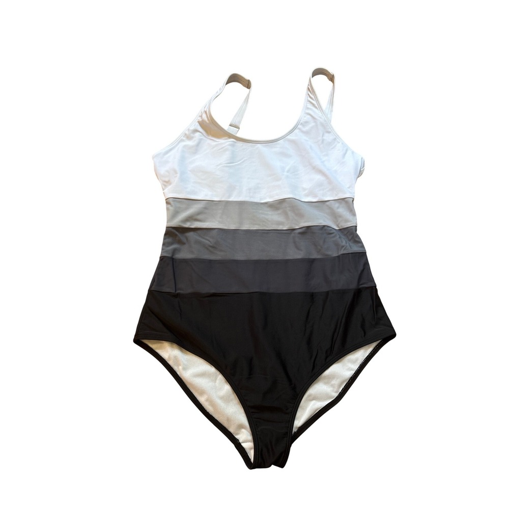 Your Best Look One Piece Swimsuit‎ Women Black White Ombre Colorblock SIZE 12